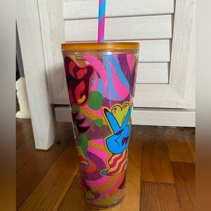 Starbucks Limited Edition Psychedelic Colorful Peace Tumbler with Straw